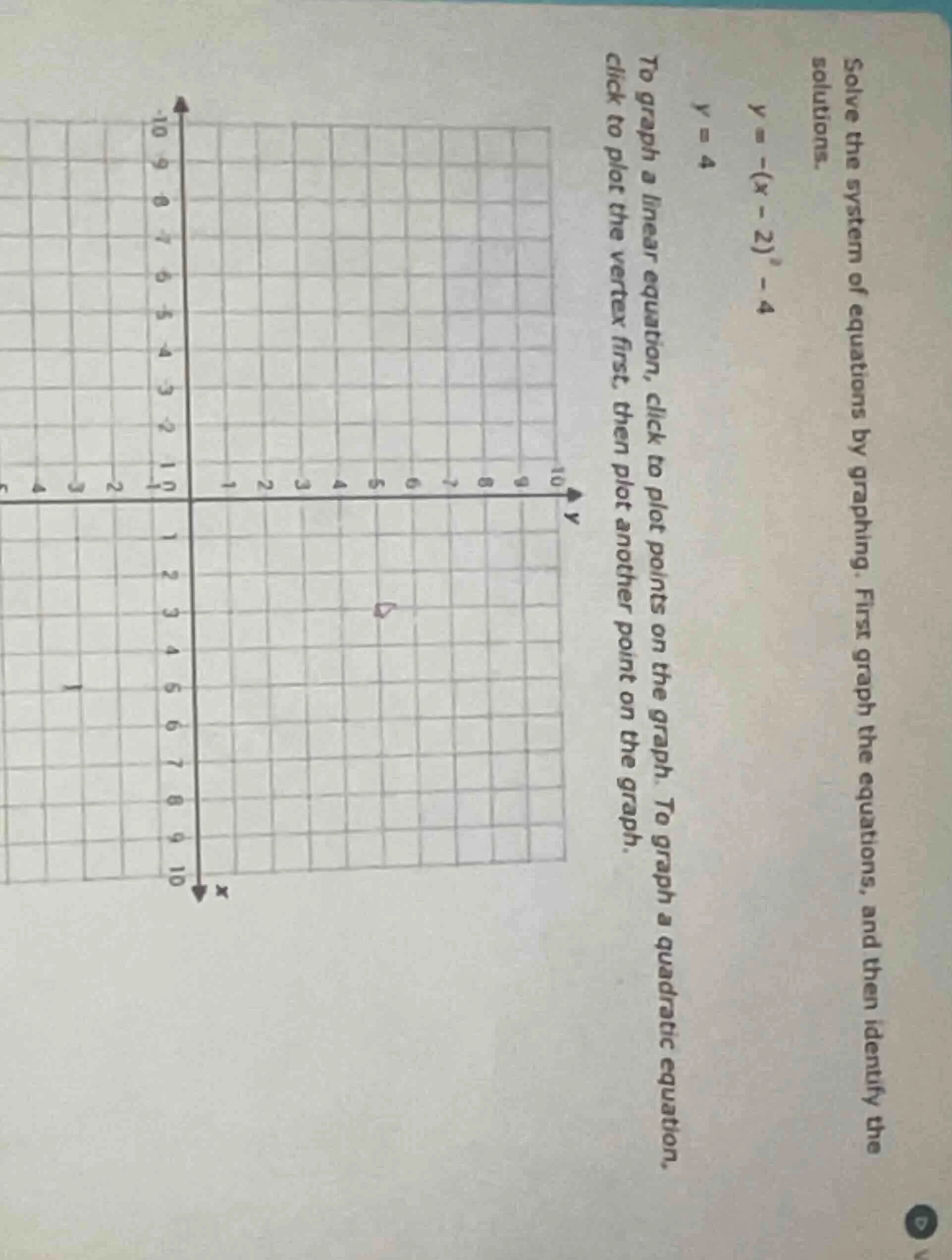 solve the system of equations by graphing. first graph the equations, a…