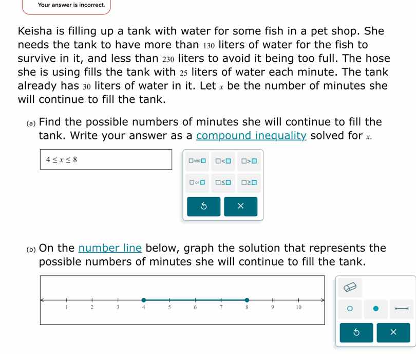 your answer is incorrect. keisha is filling up a tank with water for so…