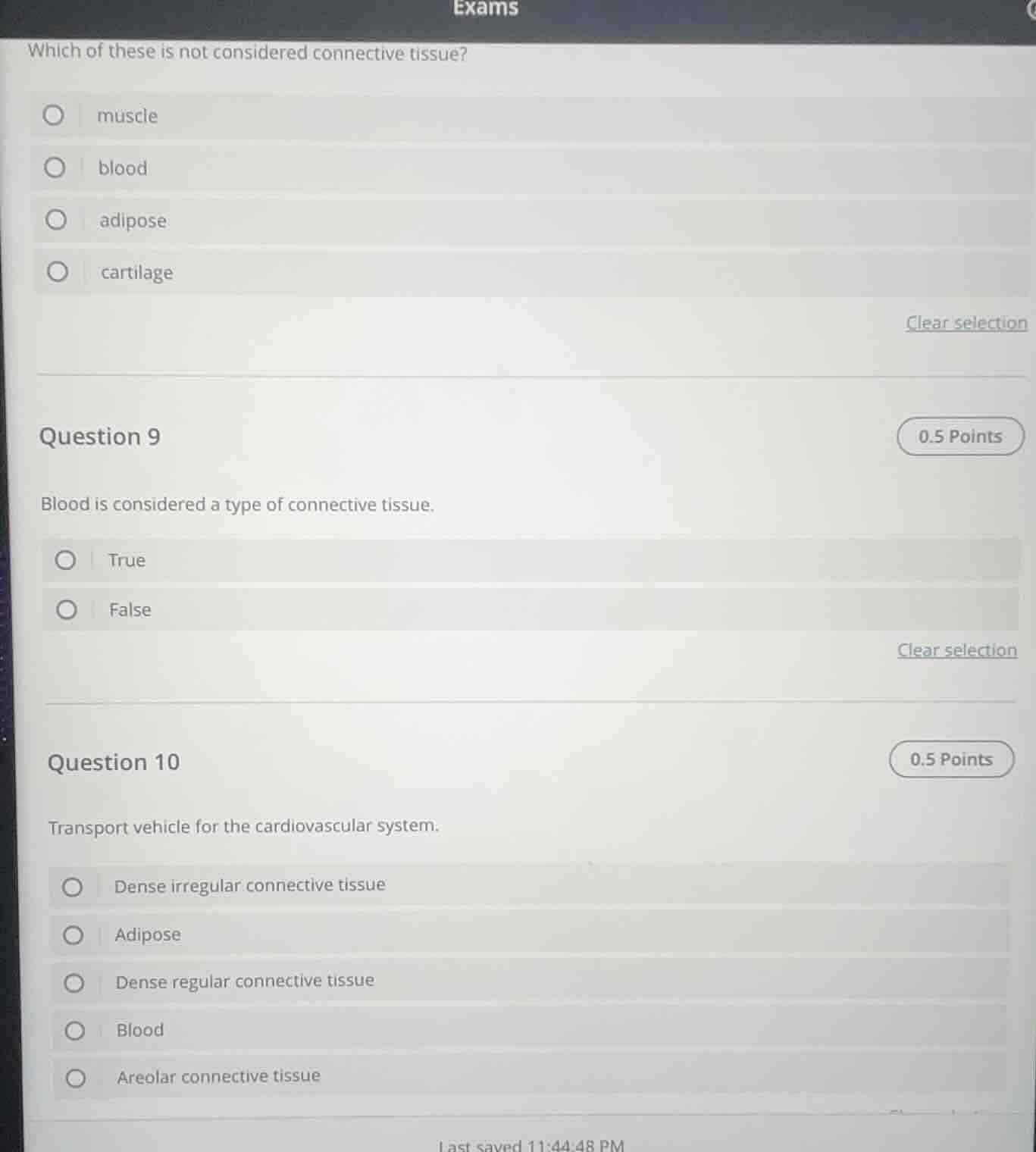 exams which of these is not considered connective tissue? muscle blood …