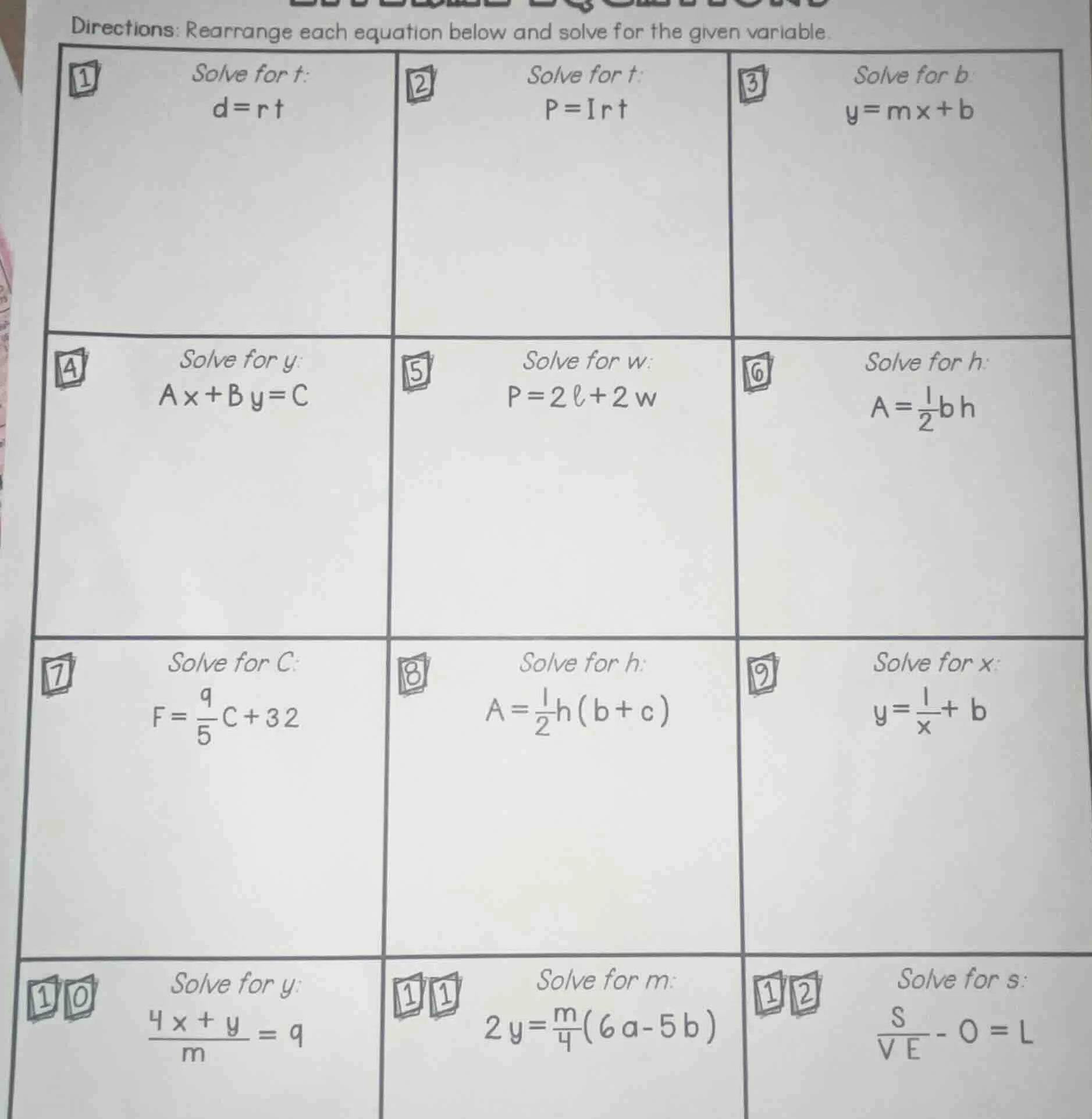directions: rearrange each equation below and solve for the given varia…