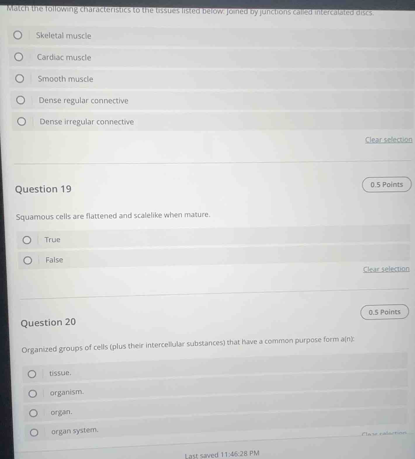 match the following characteristics to the tissues listed below: joined…