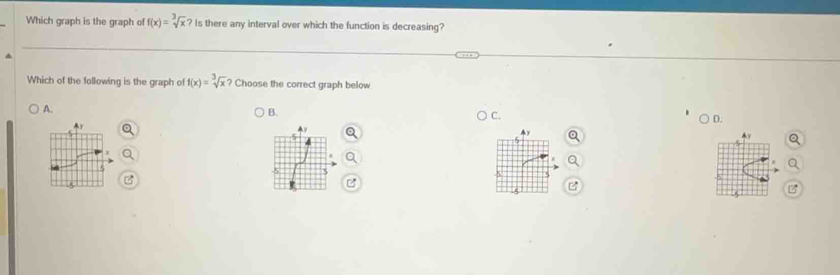 which graph is the graph of ( f(x)=sqrt3{x} )? is there any interval ov…