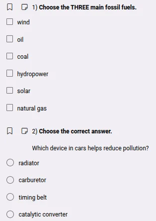 1) choose the three main fossil fuels. wind oil coal hydropower solar n…
