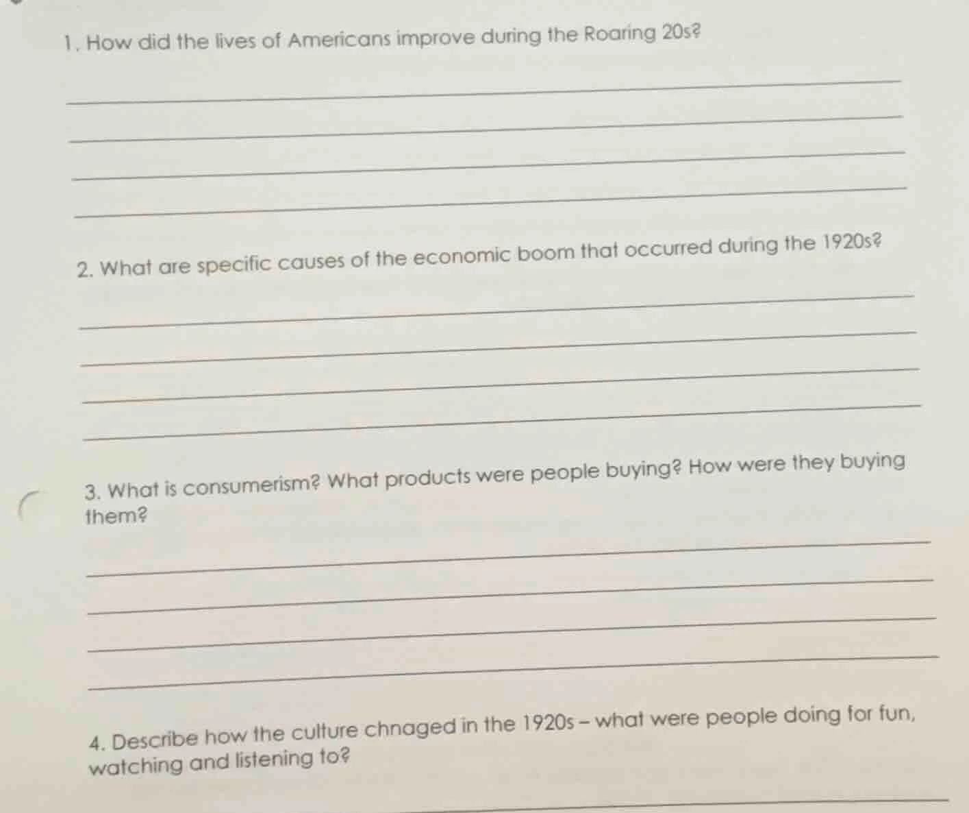 1. how did the lives of americans improve during the roaring 20s? 2. wh…
