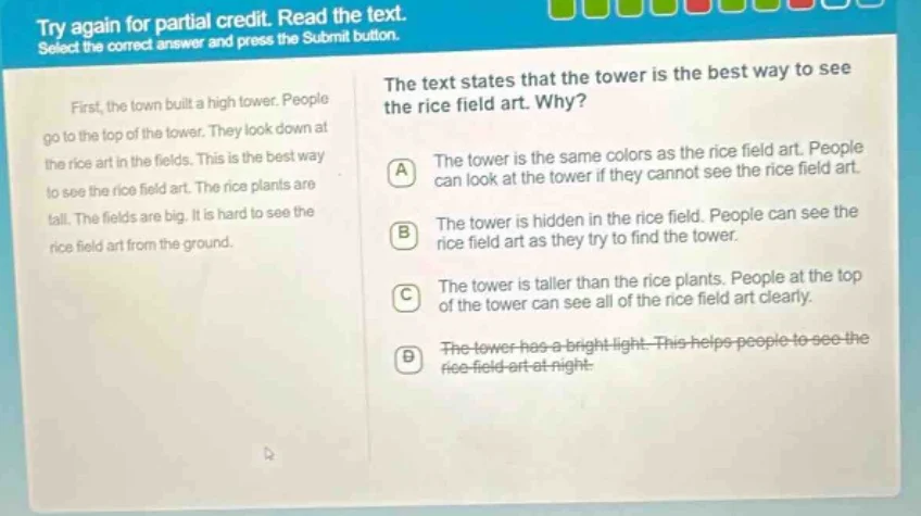 try again for partial credit. read the text. select the correct answer …