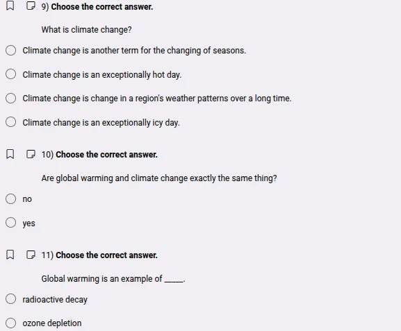 9) choose the correct answer. what is climate change? climate change is…