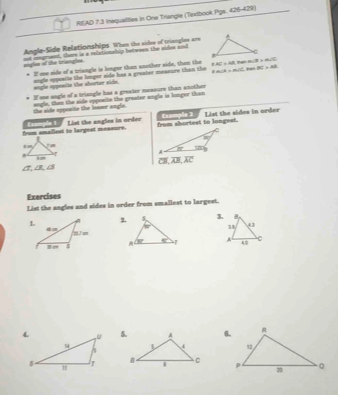 read 7.3 inequalities in one triangle (textbook pgs. 426 - 429) angle -…