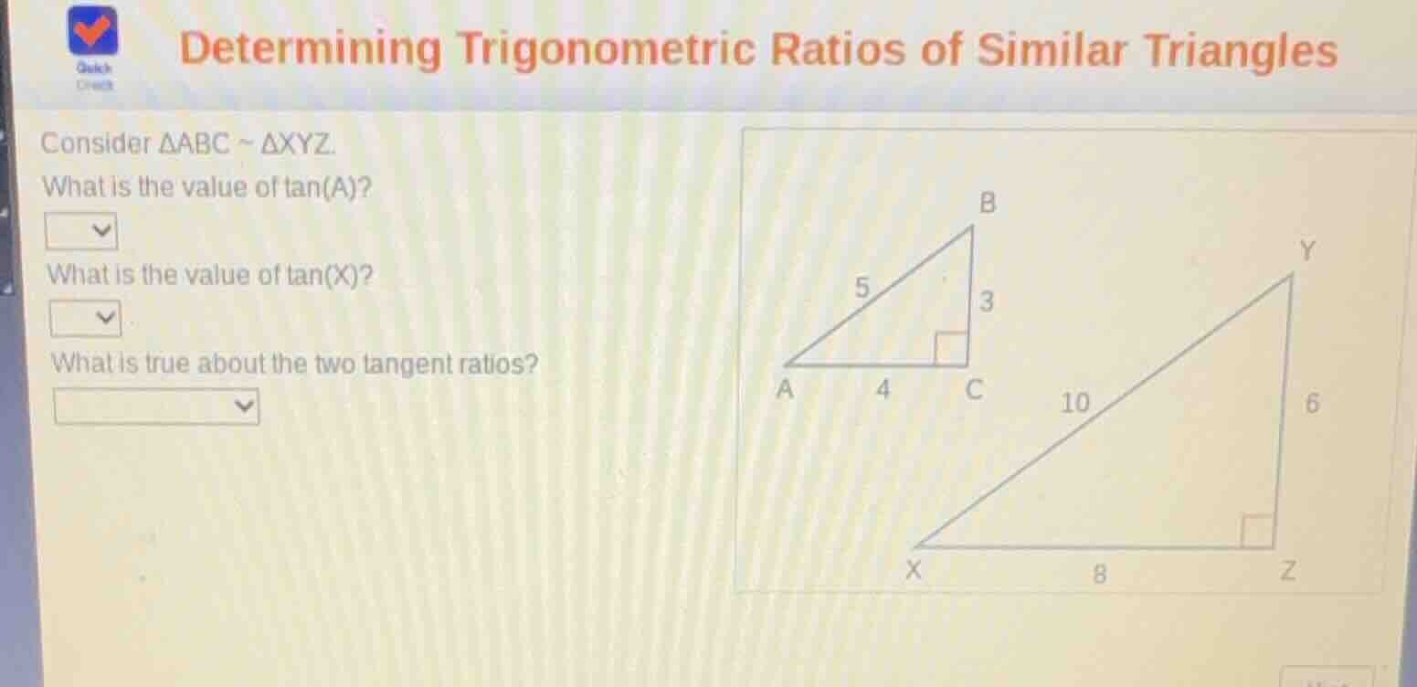 determining trigonometric ratios of similar triangles consider δabc ~ δ…