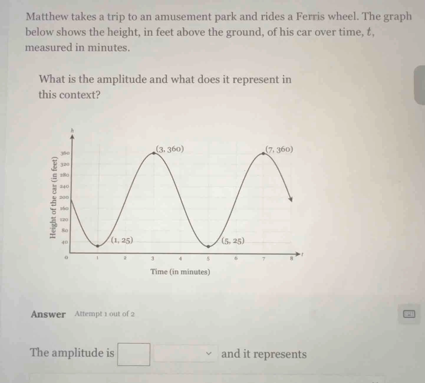 matthew takes a trip to an amusement park and rides a ferris wheel. the…