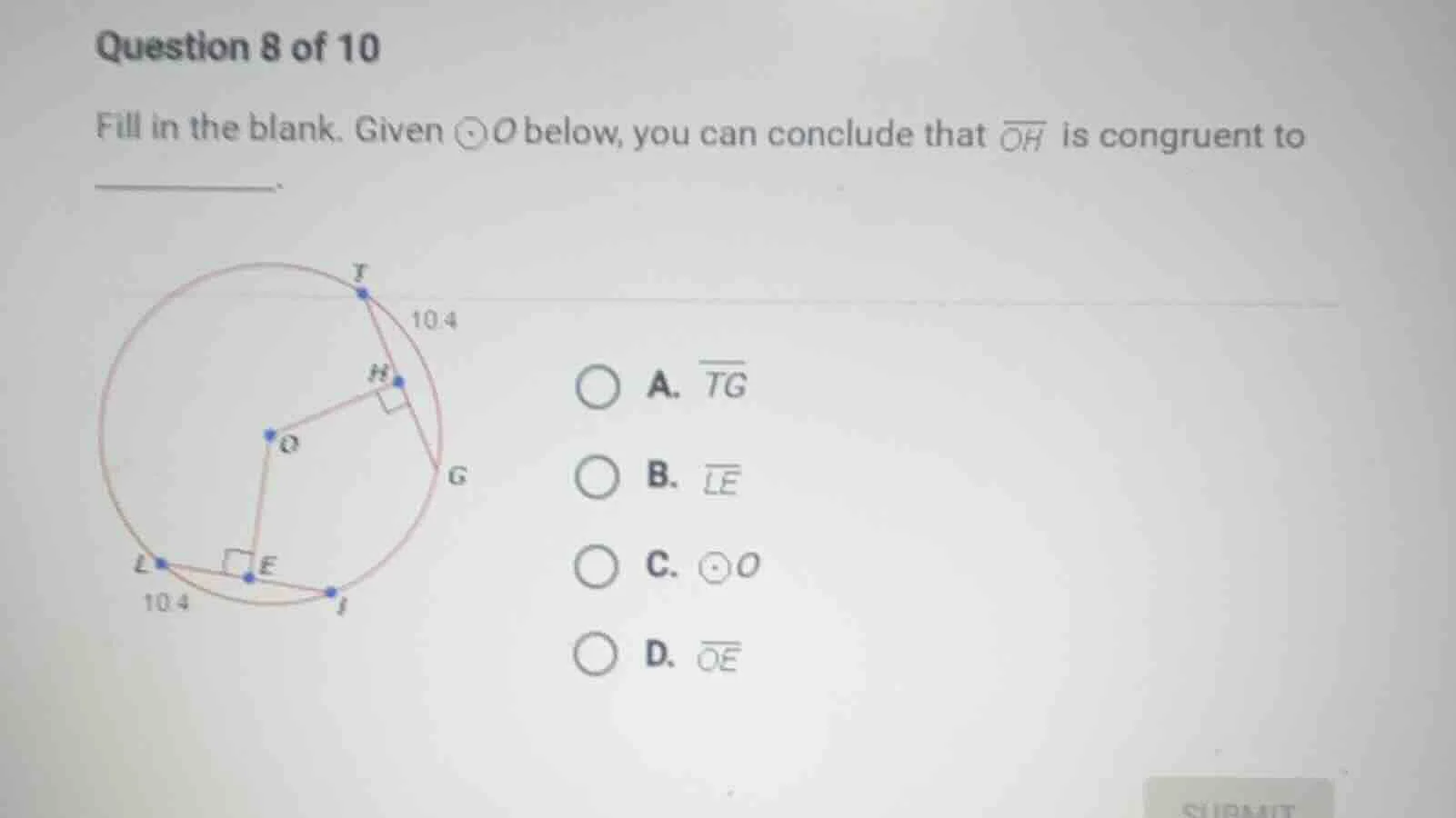 question 8 of 10 fill in the blank. given \\( \\odot o \\) below, you c…