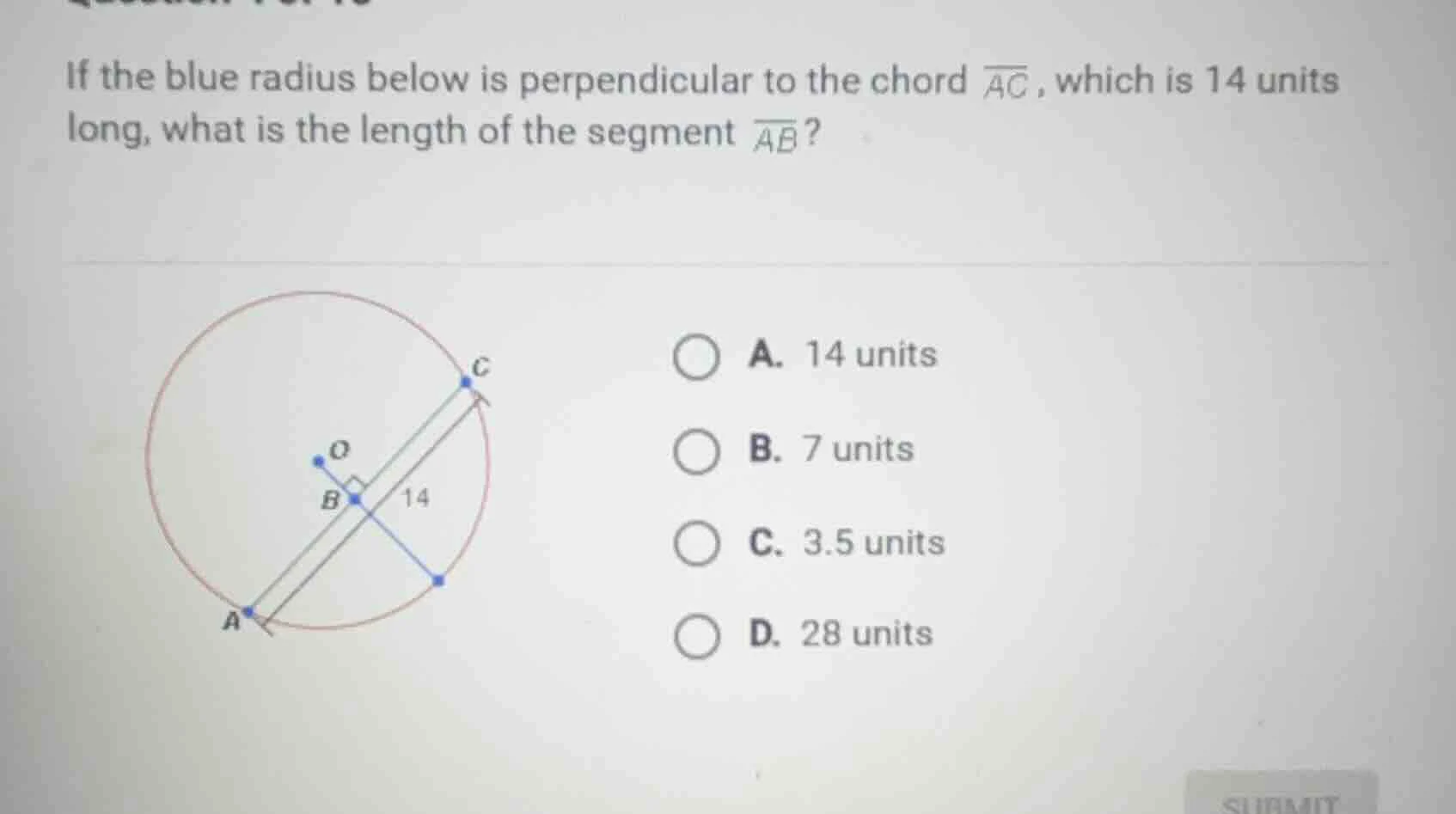 if the blue radius below is perpendicular to the chord \\(\\overline{ac…