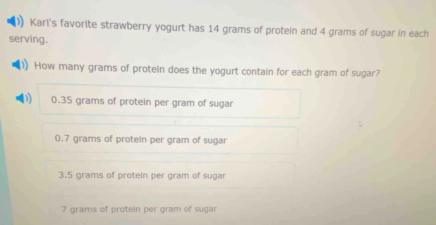 karis favorite strawberry yogurt has 14 grams of protein and 4 grams of…