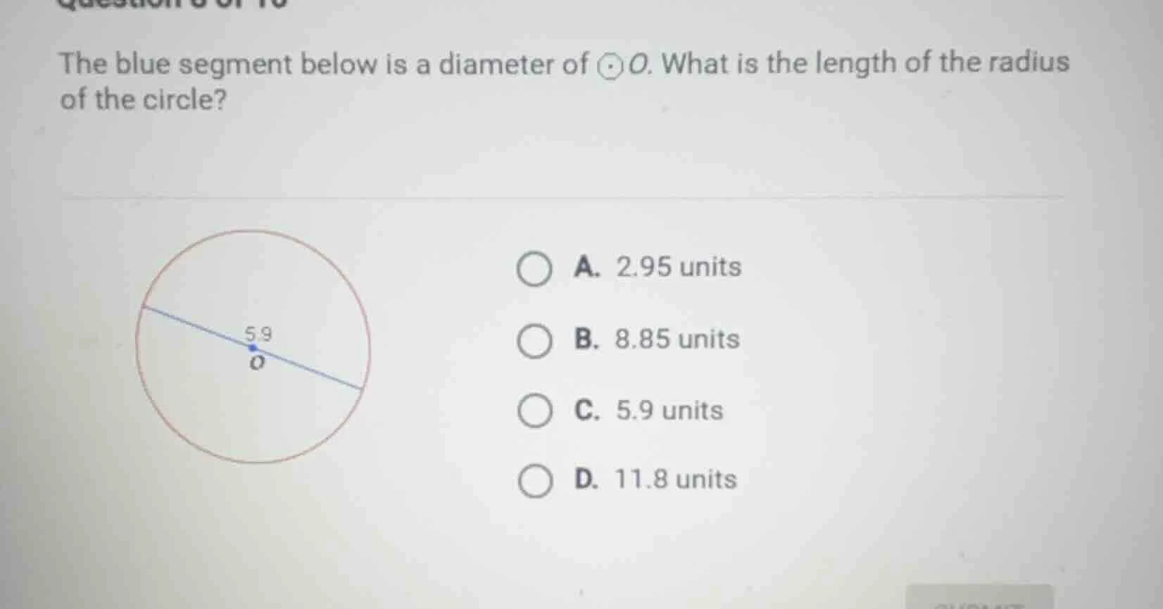 the blue segment below is a diameter of \\(\\odot o\\). what is the len…