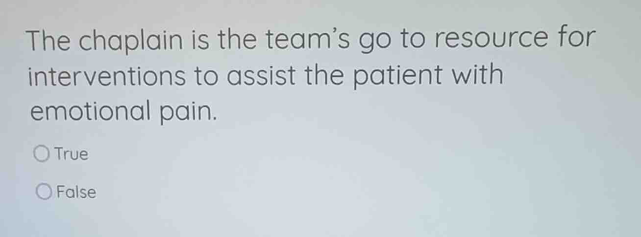 the chaplain is the team’s go to resource for interventions to assist t…