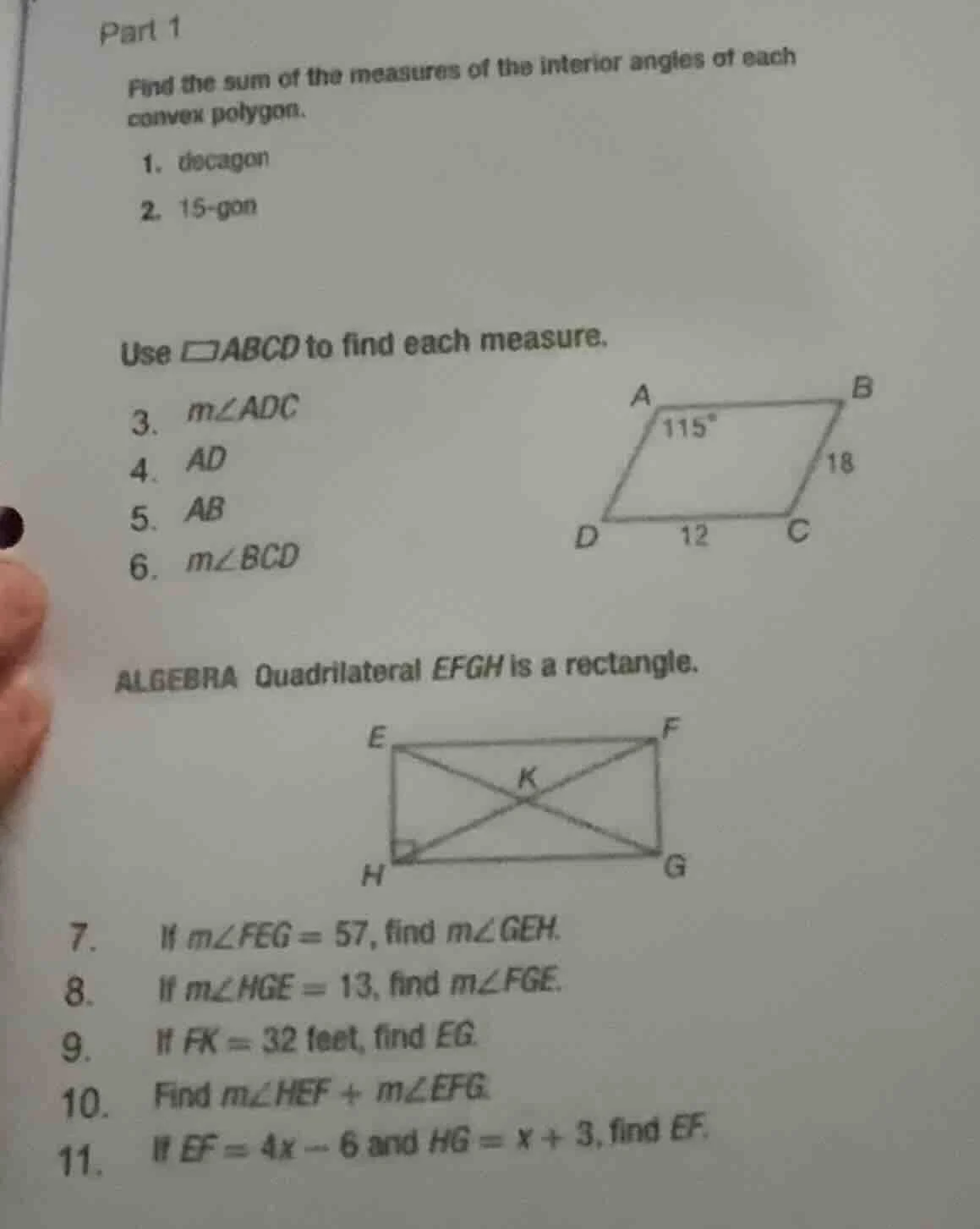 part 1 find the sum of the measures of the interior angles of each conv…