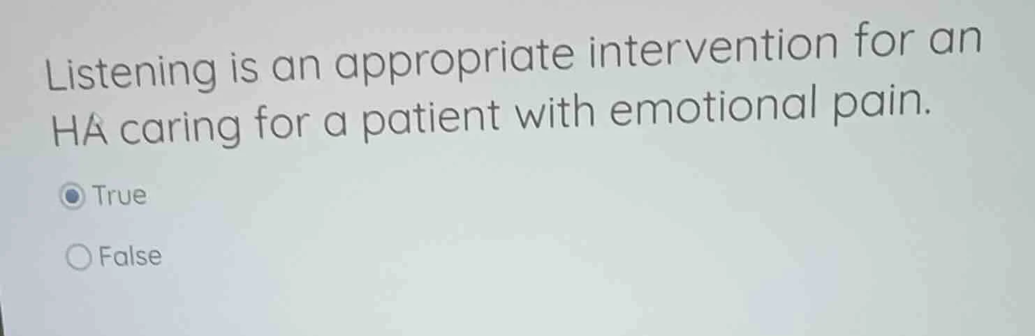 listening is an appropriate intervention for an ha caring for a patient…