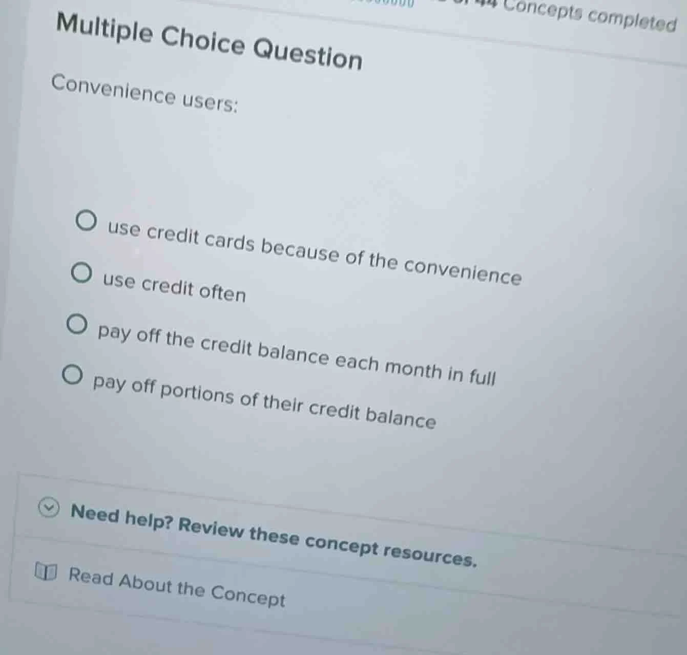 multiple choice question convenience users: - use credit cards because …