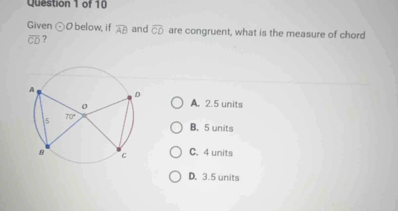 question 1 of 10 given \\(\\odot o\\) below, if \\(\\overarc{ab}\\) and…