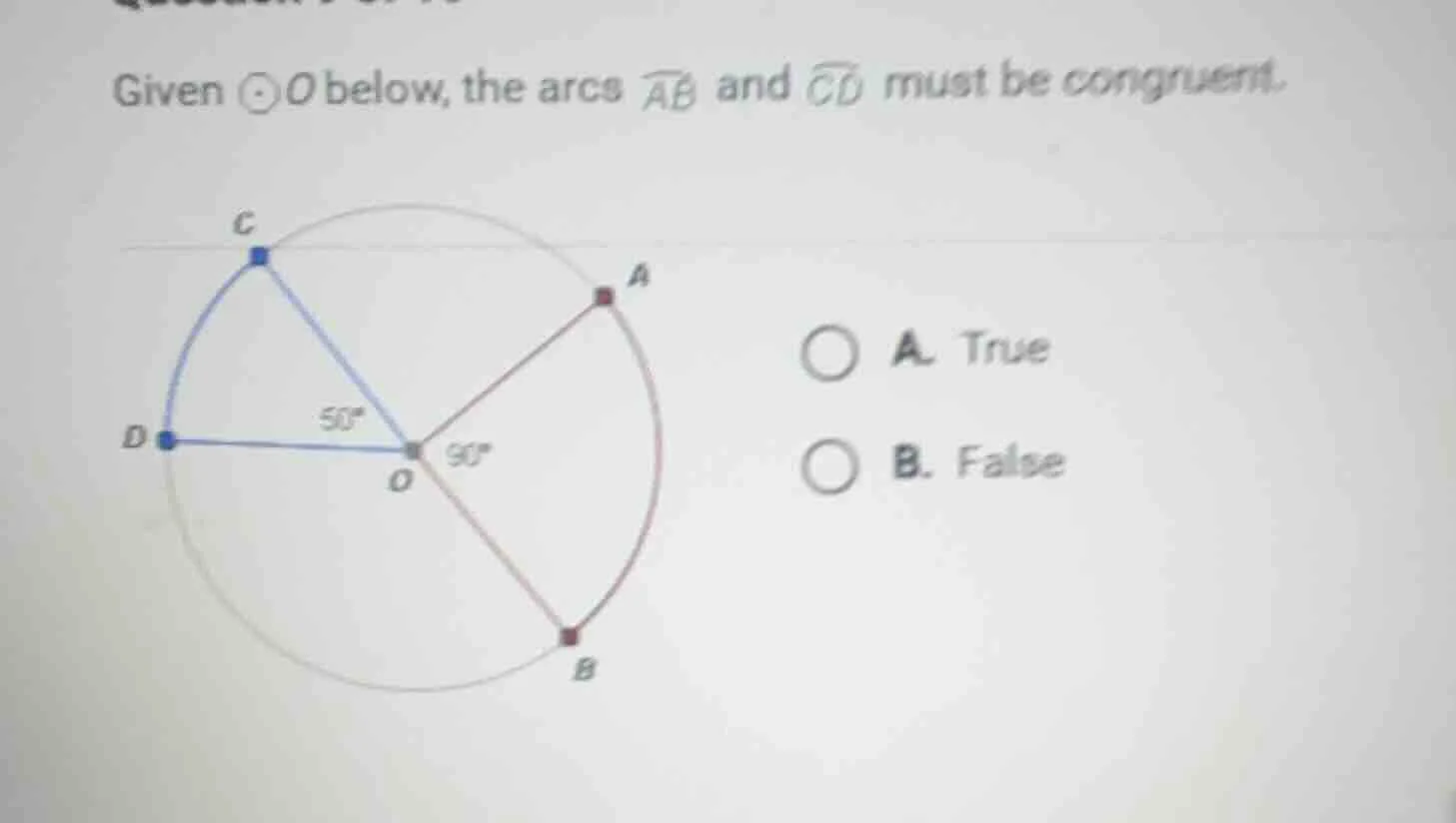 given ⊙o below, the arcs \\(\\overarc{ab}\\) and \\(\\overarc{cd}\\) mu…