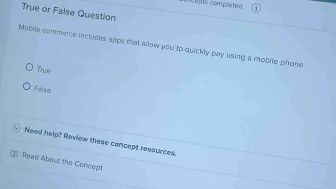 true or false question mobile commerce includes apps that allow you to …