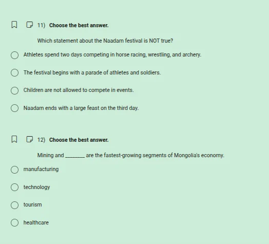11) choose the best answer. which statement about the naadam festival i…