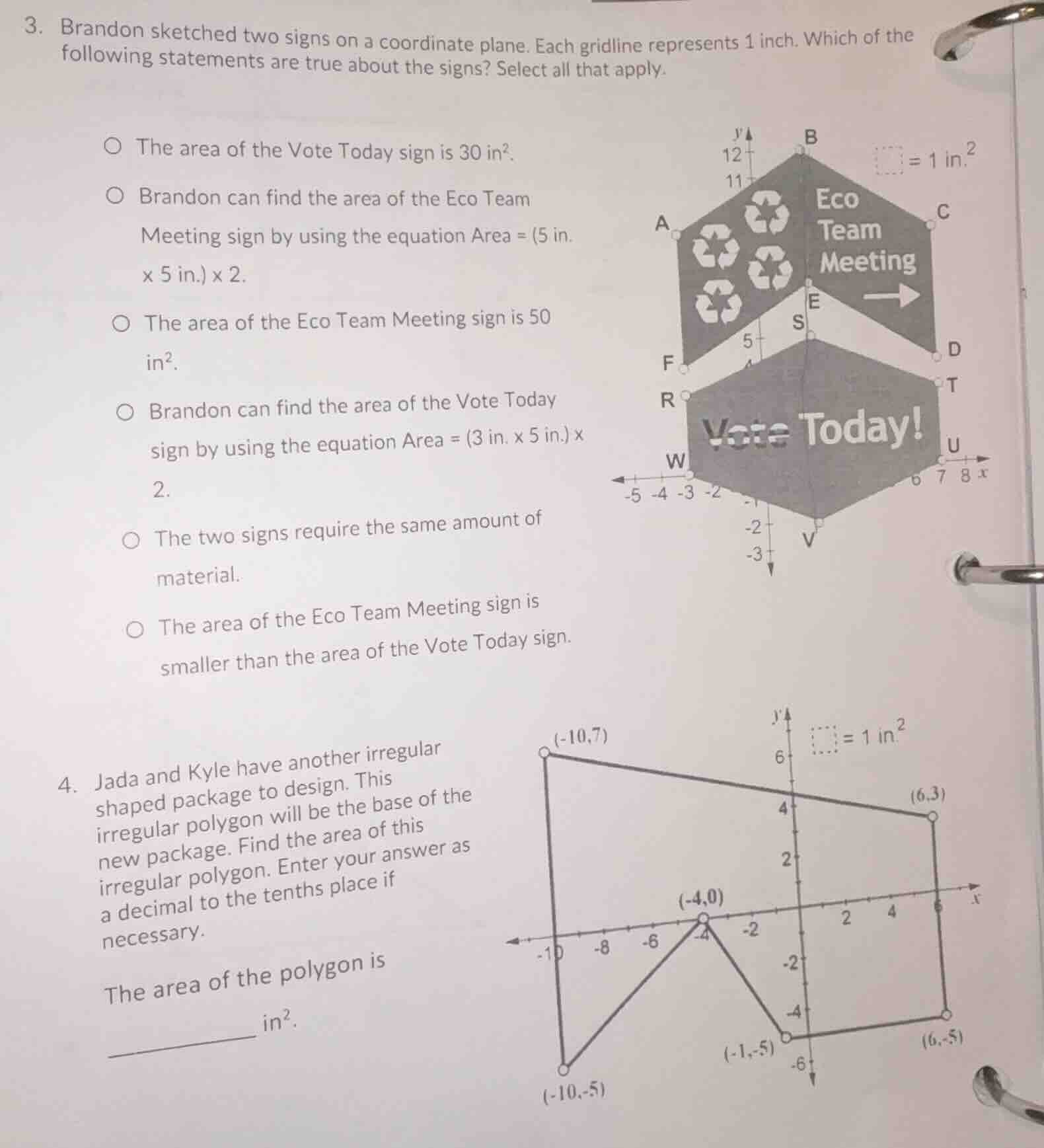 3. brandon sketched two signs on a coordinate plane. each gridline repr…