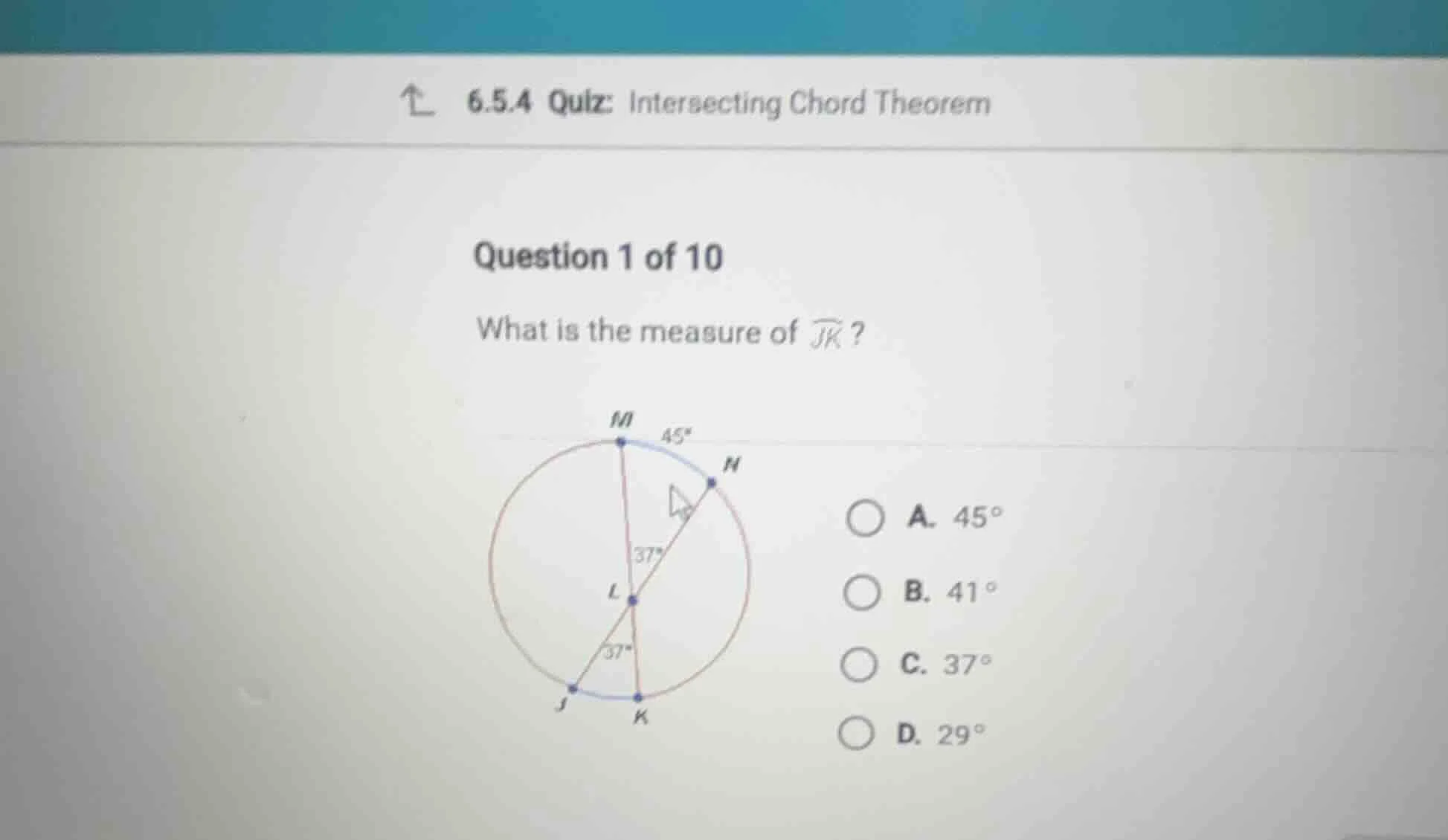 6.5.4 quiz: intersecting chord theorem question 1 of 10 what is the mea…