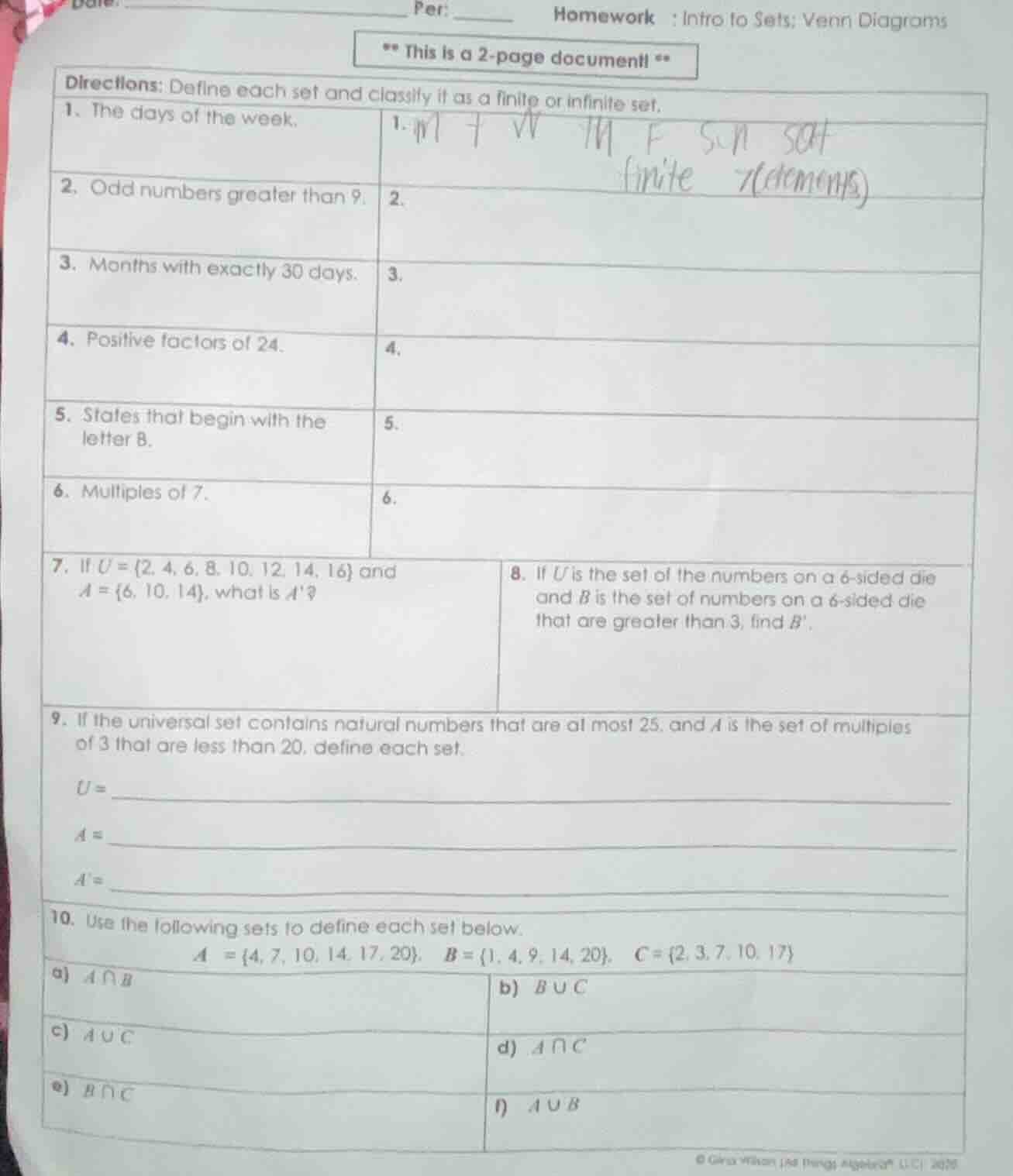 date: _______________ per: ______ homework : intro to sets; venn diagra…