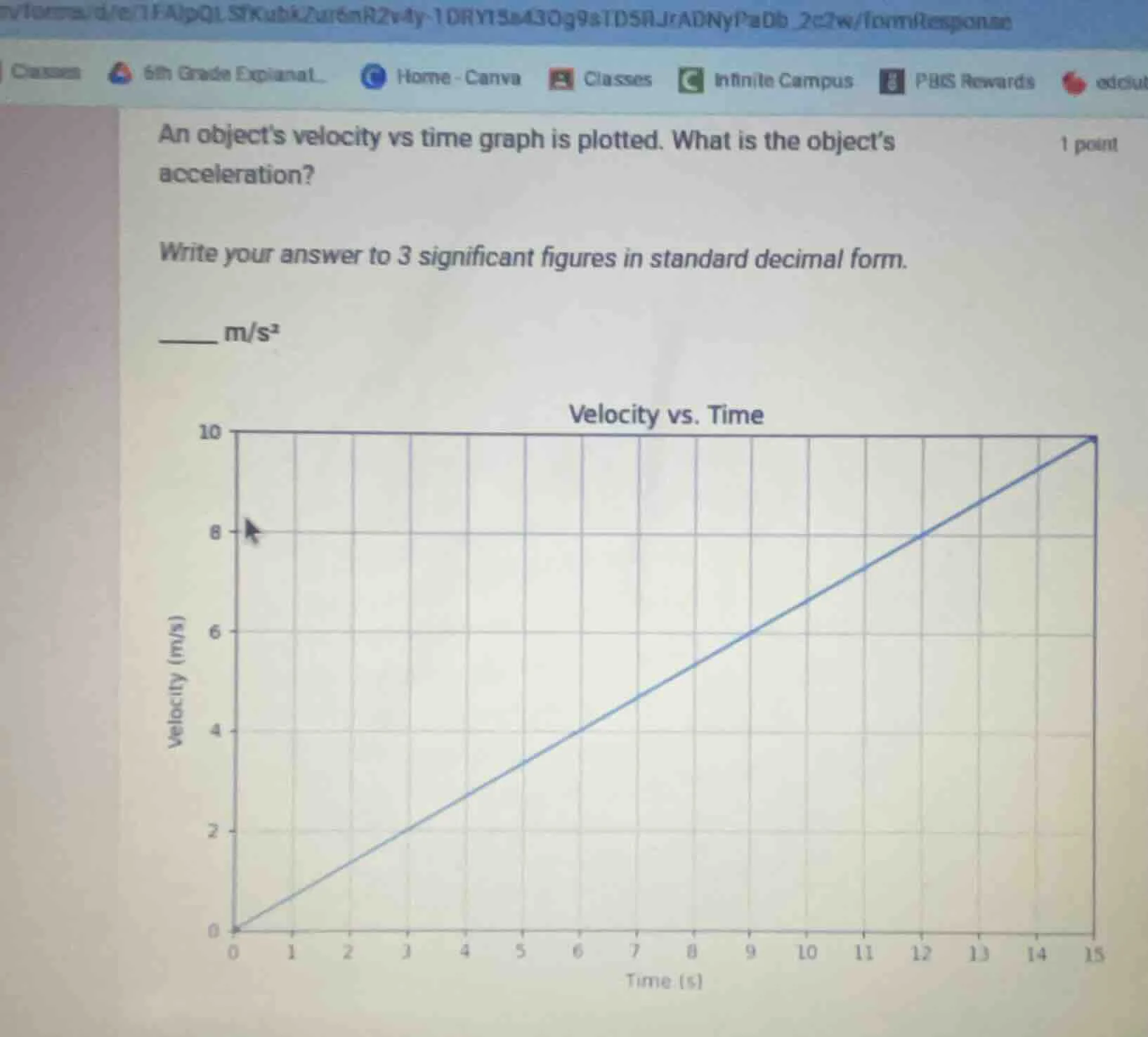 an objects velocity vs time graph is plotted. what is the objects accel…