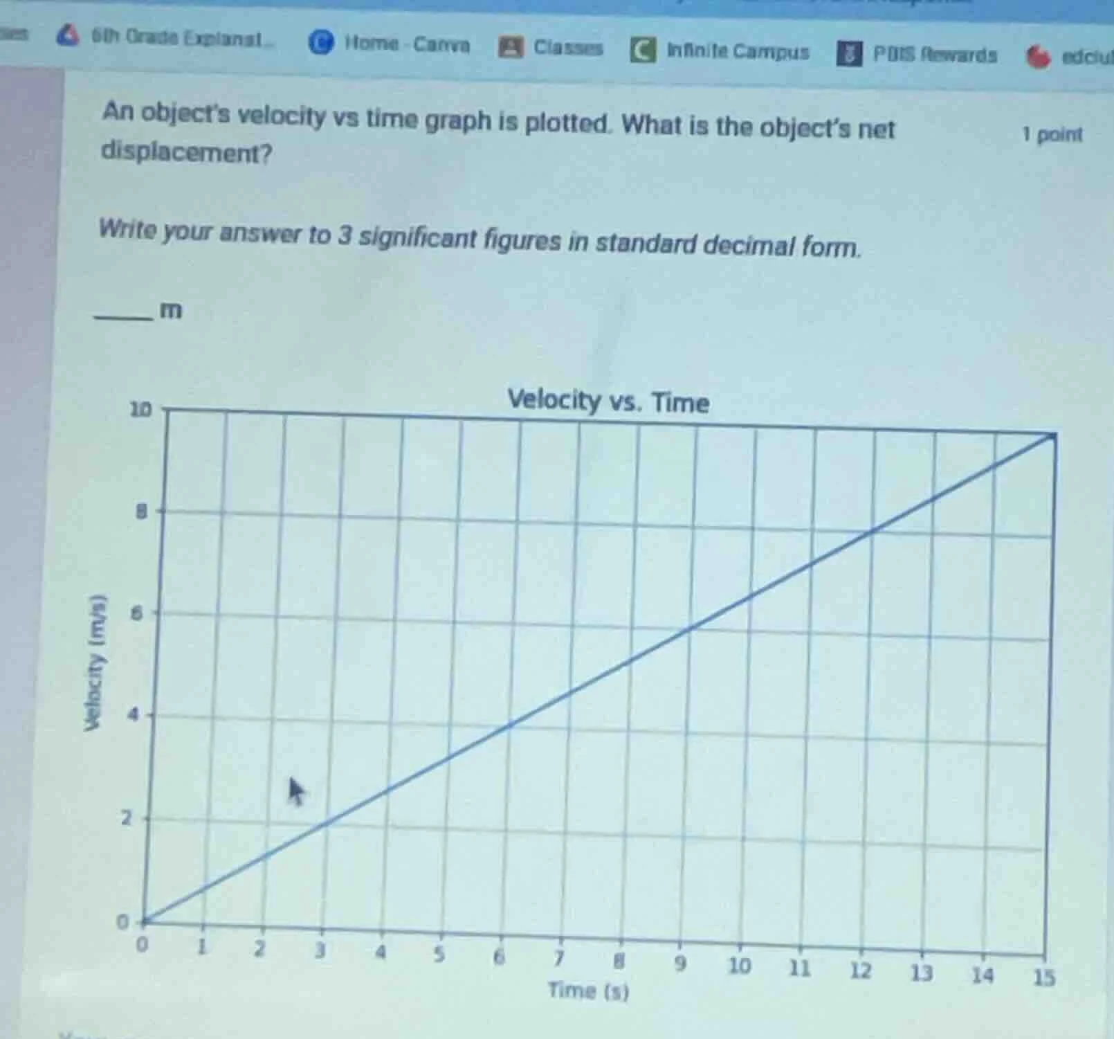 an object’s velocity vs time graph is plotted. what is the object’s net…