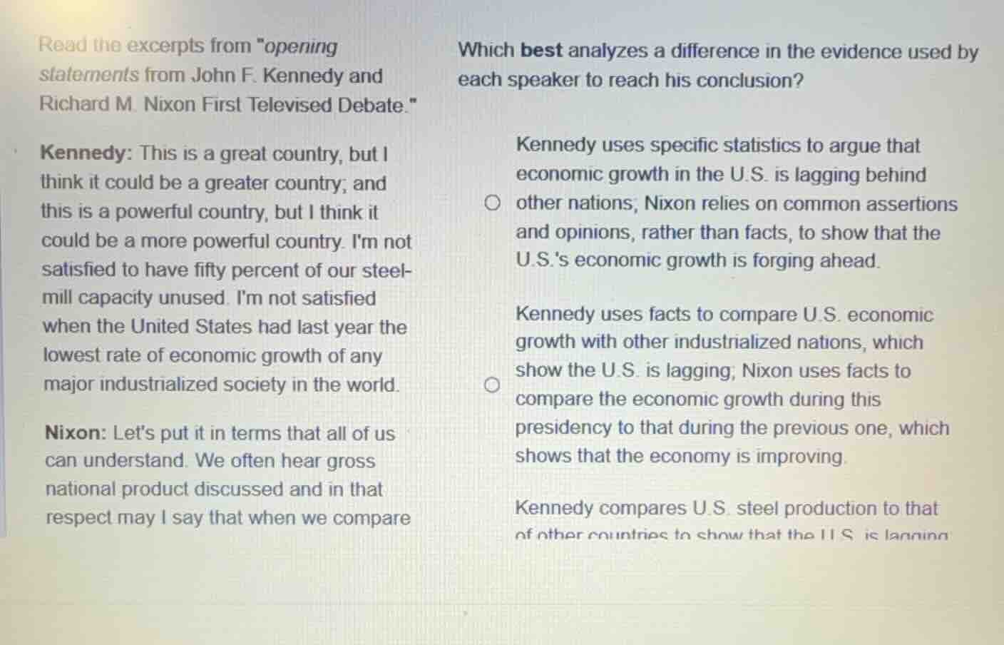 read the excerpts from \opening statements from john f. kennedy and ric…
