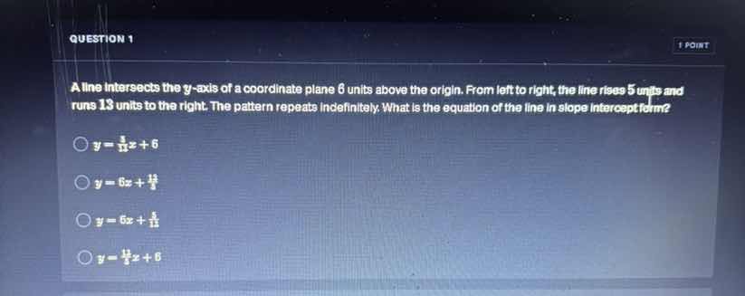 question 1 1 point a line intersects the y - axis of a coordinate plane…