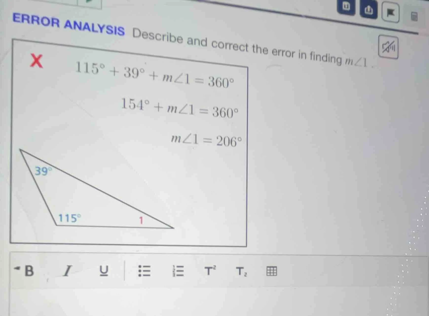 error analysis describe and correct the error in finding ( mangle 1 ). …