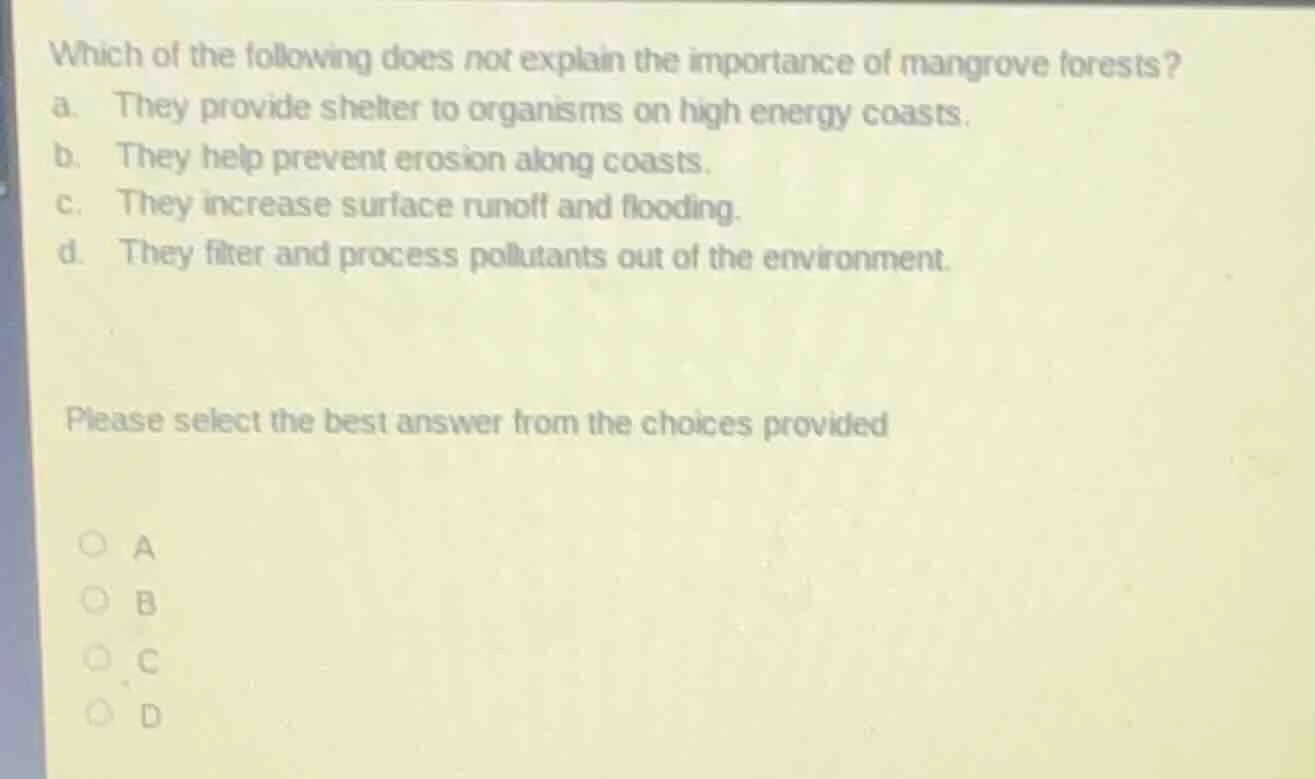 which of the following does not explain the importance of mangrove fore…