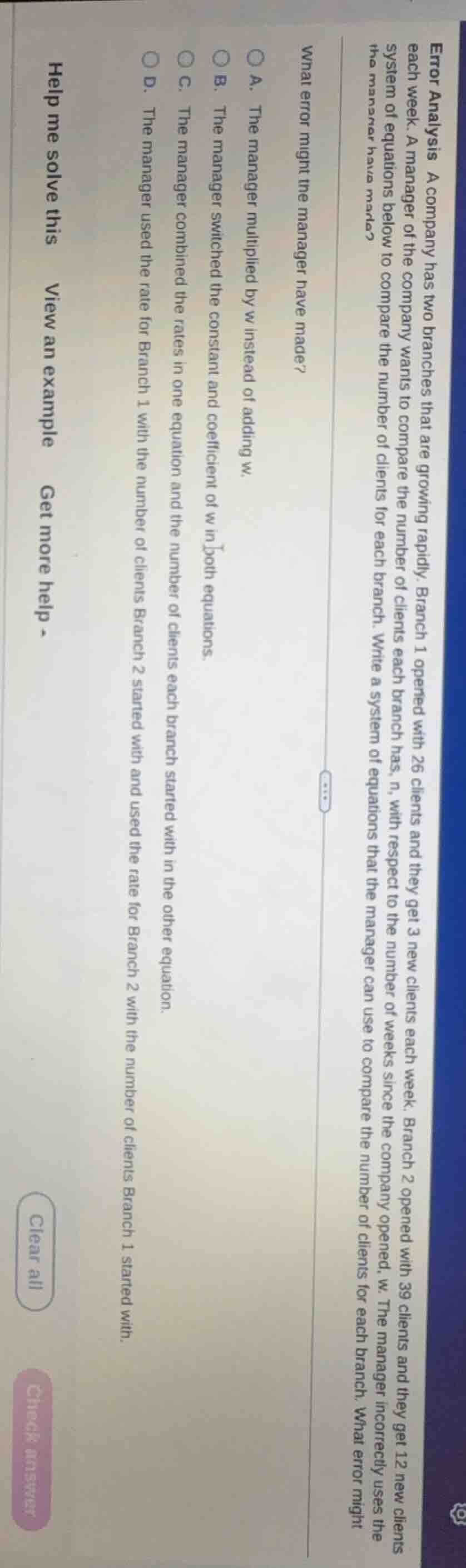 error analysis a company has two branches that are growing rapidly. bra…