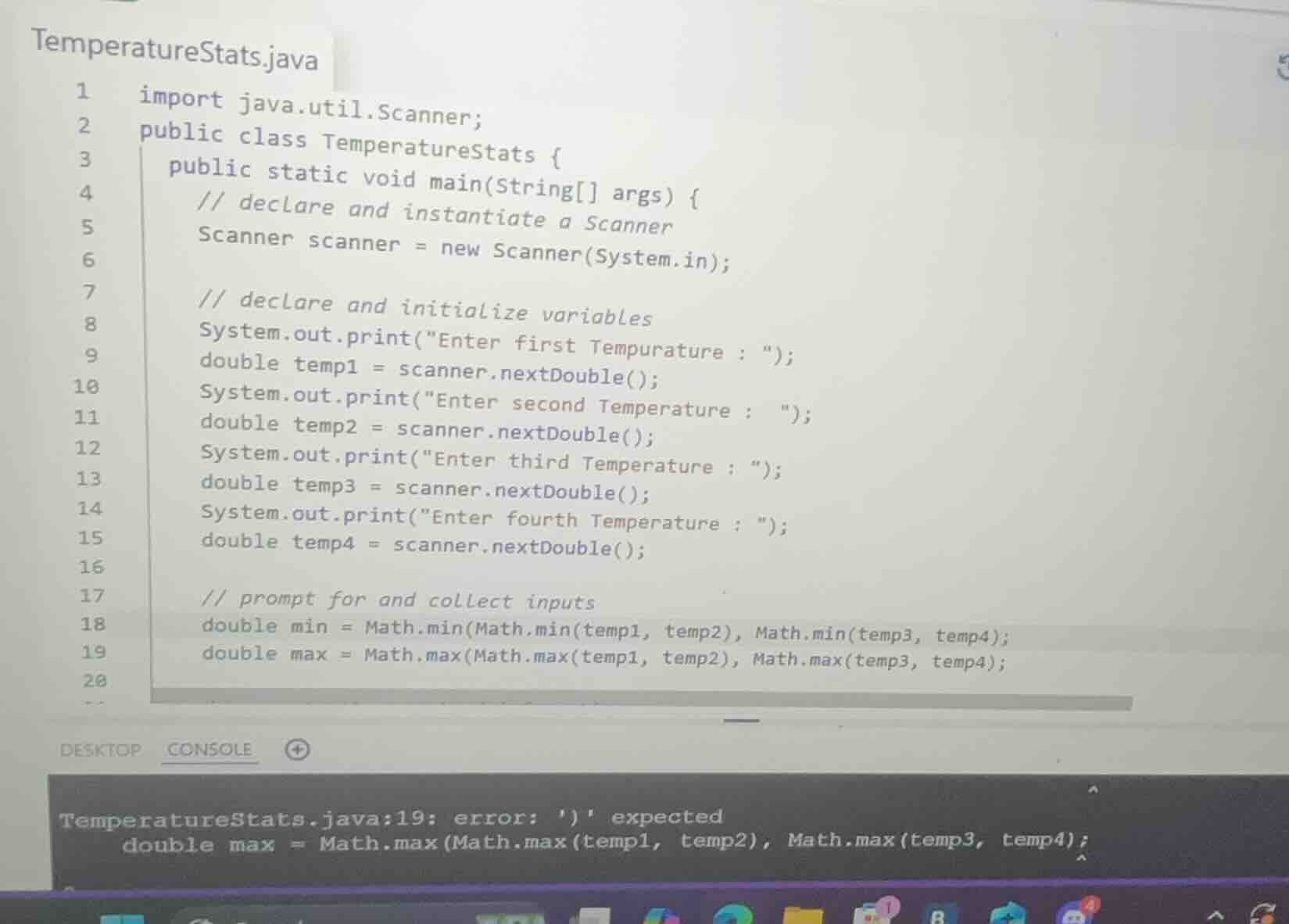 temperaturestats.java 1 import java.util.scanner; 2 public class temper…