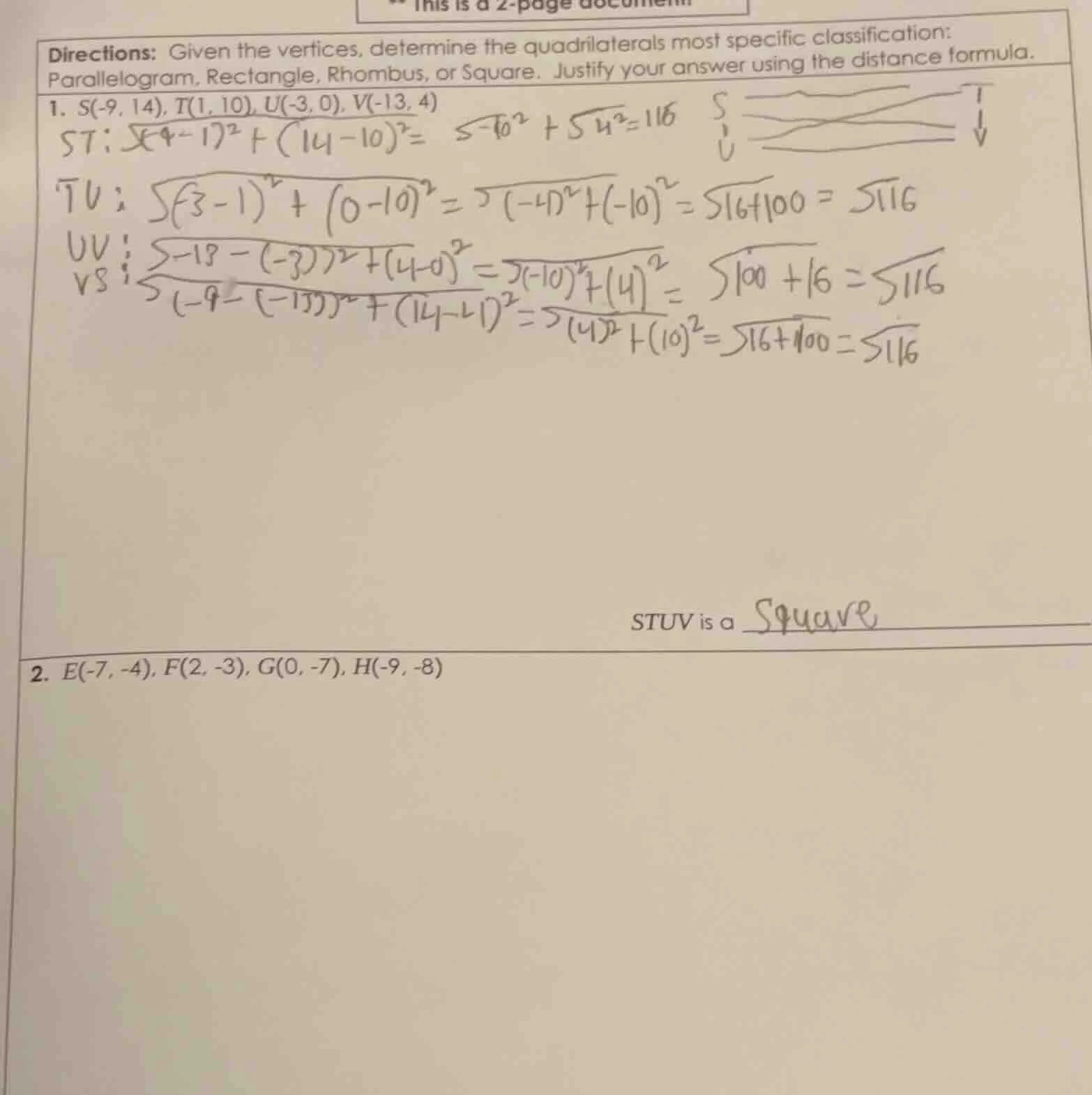 directions: given the vertices, determine the quadrilaterals most speci…