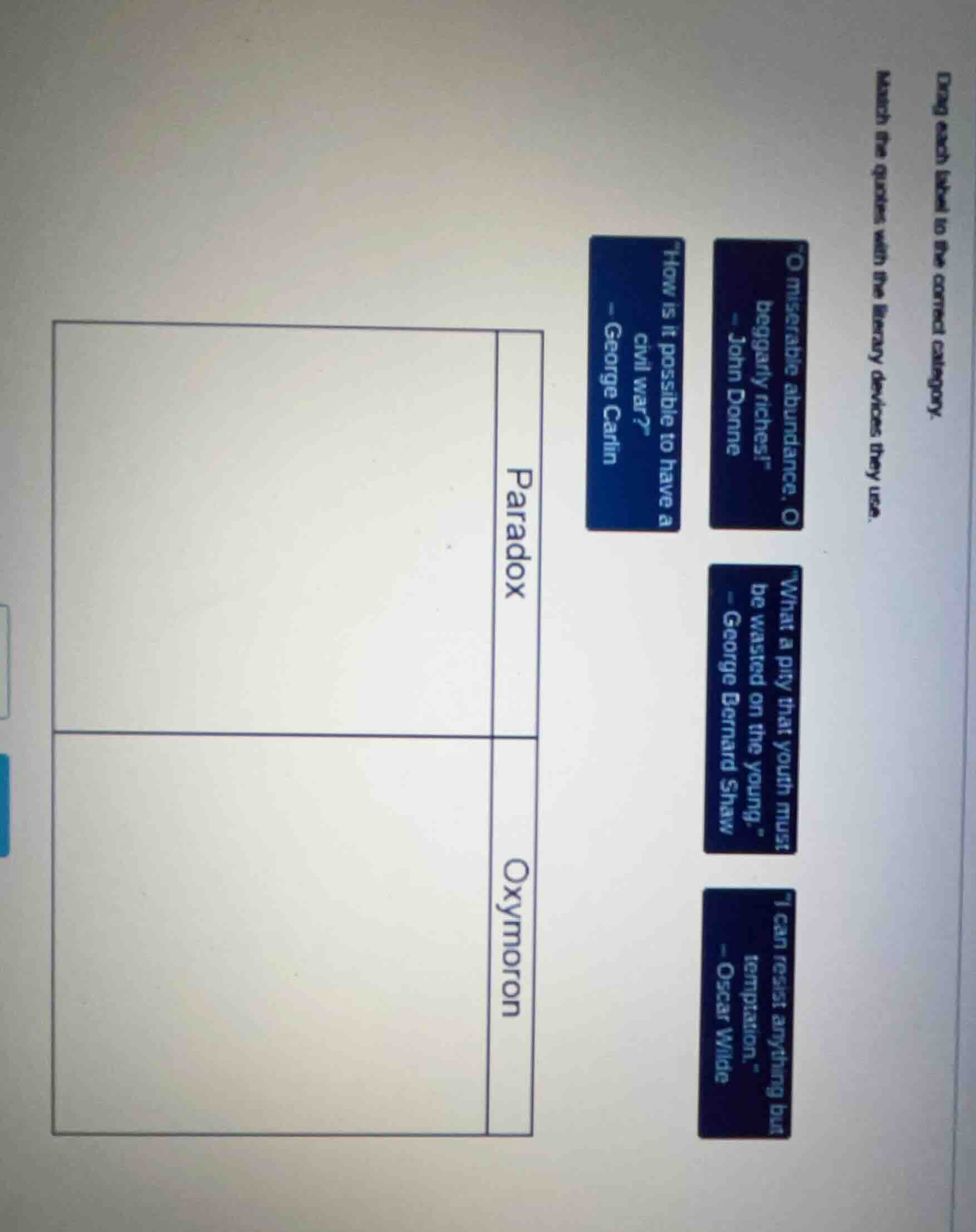 drag each label to the correct category. match the quotes with the lite…