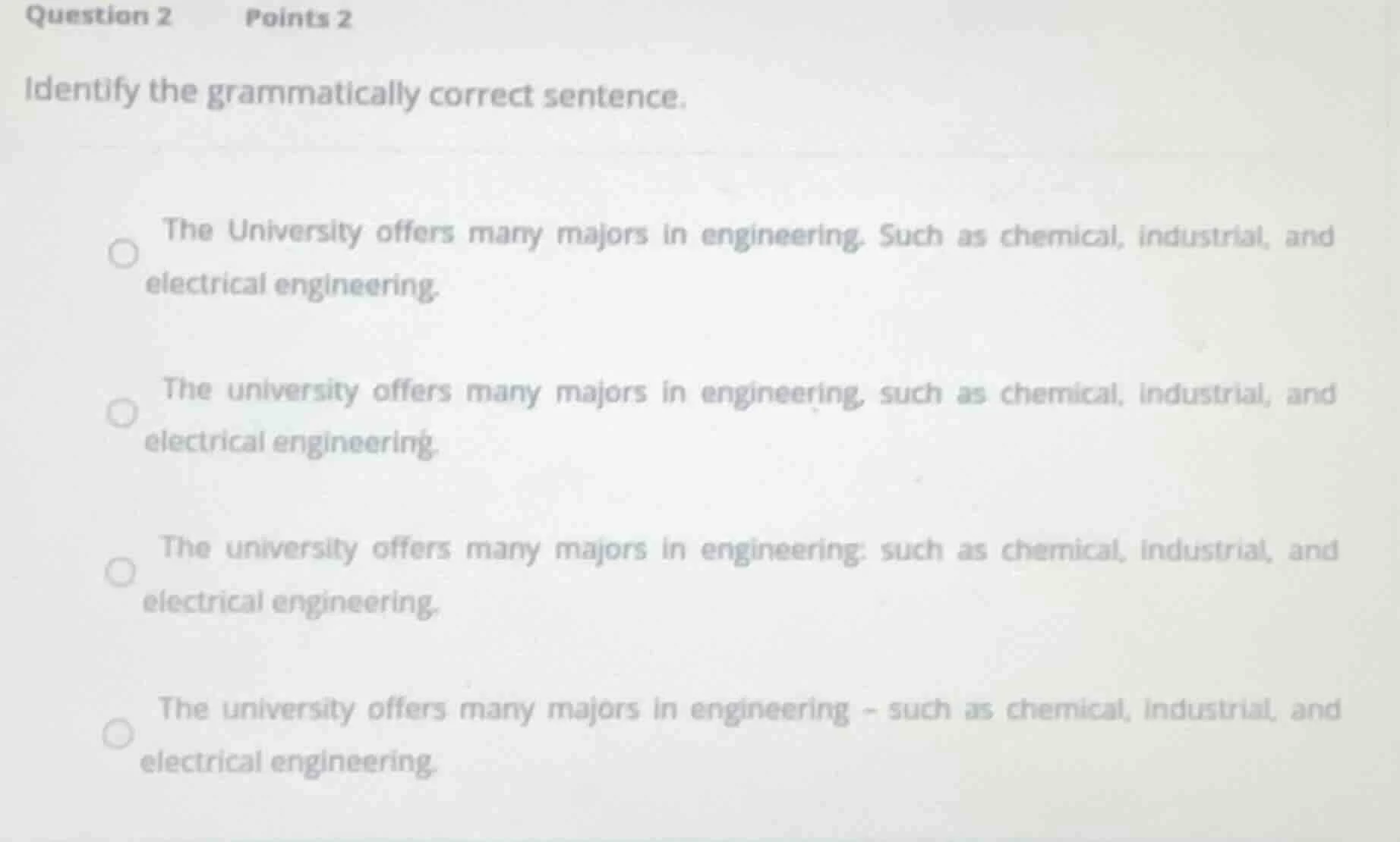 question 2 points 2 identify the grammatically correct sentence. the un…