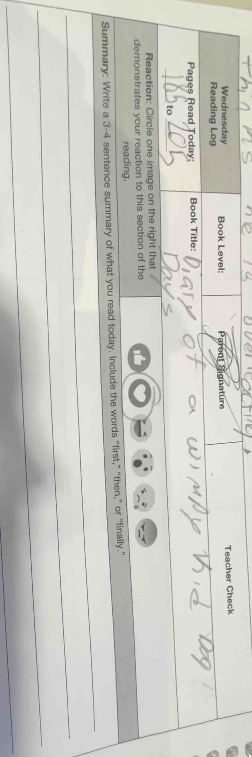 wednesday reading log pages read today: 185 to 205 book check book leve…