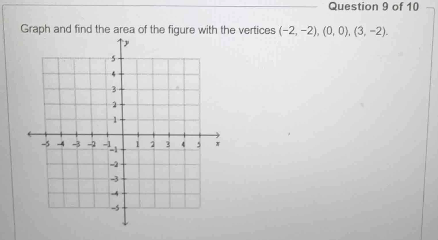 question 9 of 10 graph and find the area of the figure with the vertice…