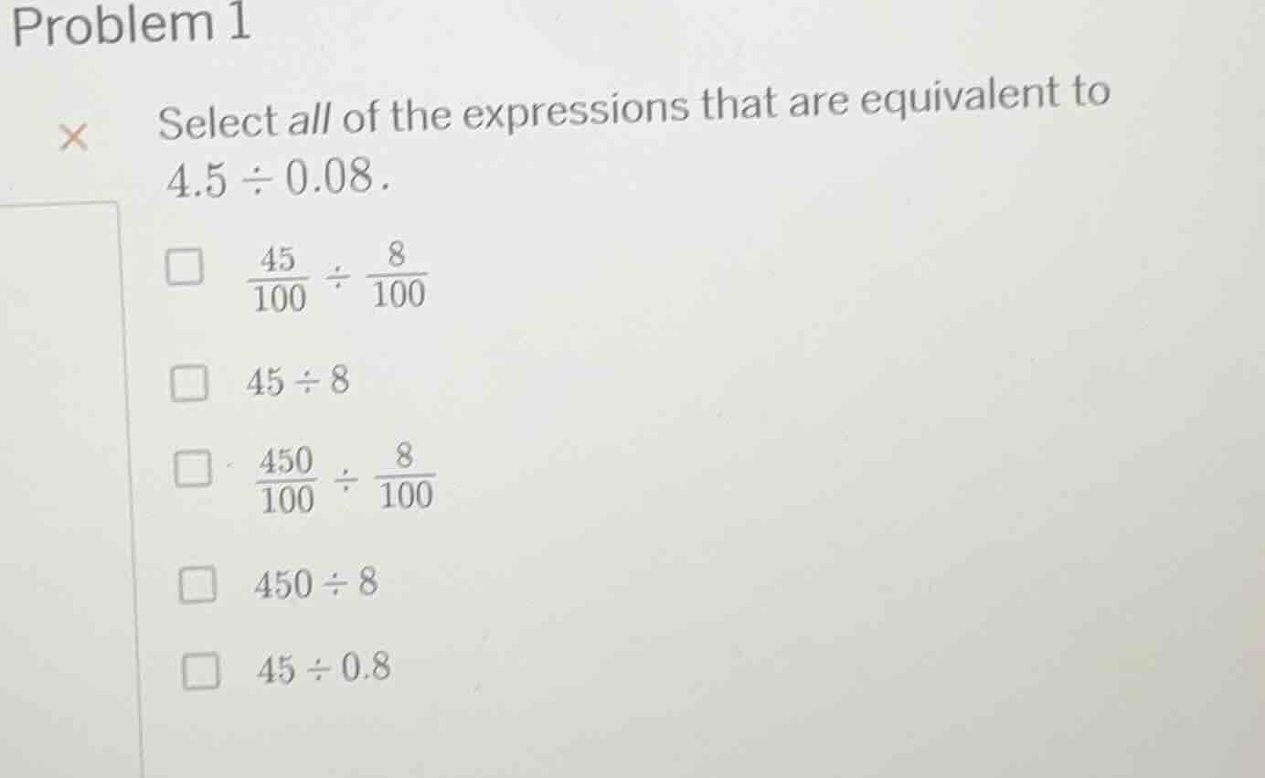 problem 1 select all of the expressions that are equivalent to $4.5 \\d…