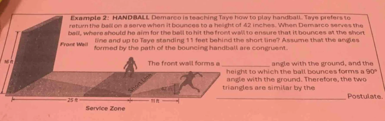 example 2: handball demarco is teaching taye how to play handball. taye…