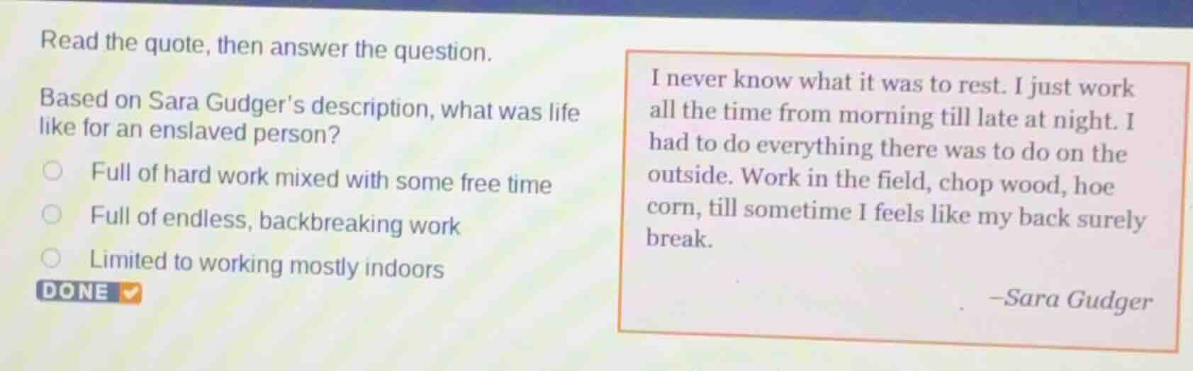 read the quote, then answer the question. based on sara gudger’s descri…