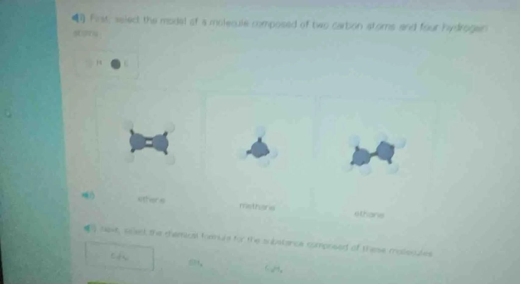 4) first, select the model of a molecule composed of two carbon atoms a…