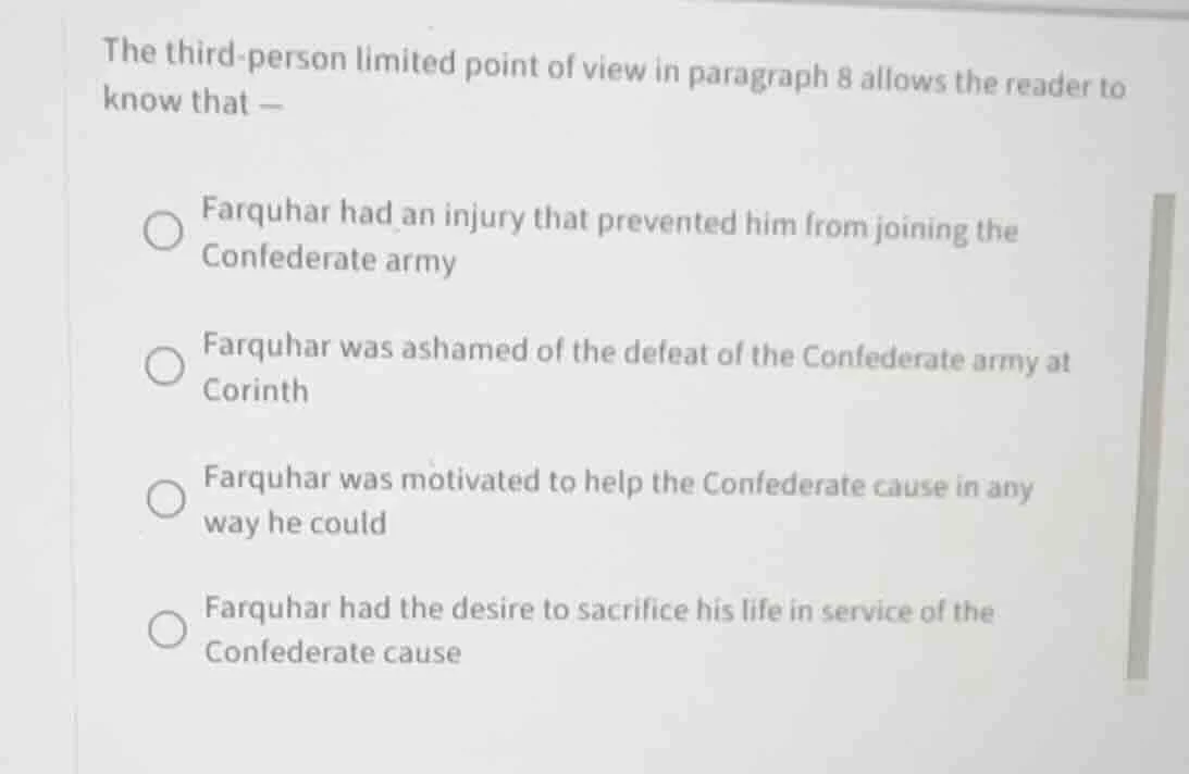 the third - person limited point of view in paragraph 8 allows the read…