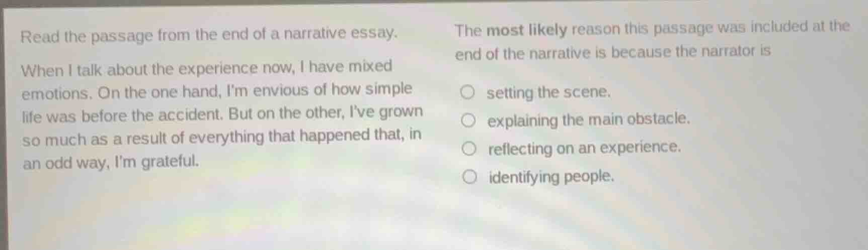read the passage from the end of a narrative essay. when i talk about t…