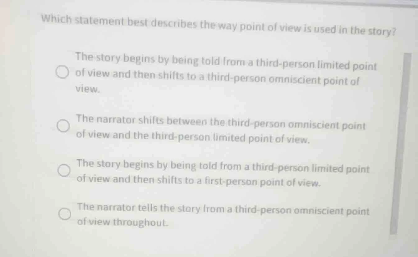 which statement best describes the way point of view is used in the sto…