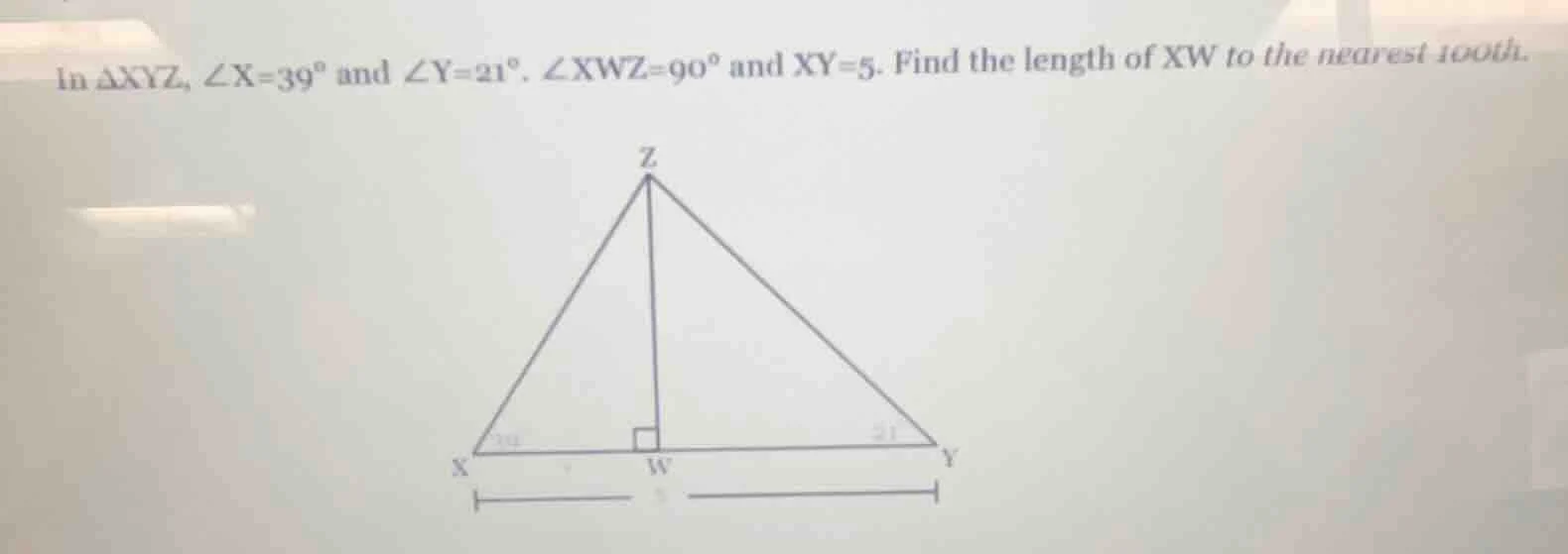in $\\triangle xyz$, $\\angle x = 39^{\\circ}$ and $\\angle y = 21^{\\c…