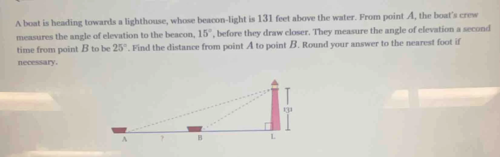 a boat is heading towards a lighthouse, whose beacon - light is 131 fee…